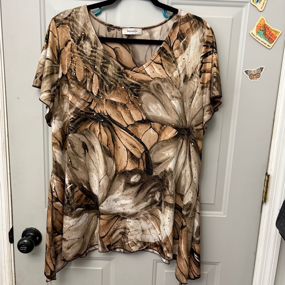 Dress Barn Brown and Cream Floral Blouse